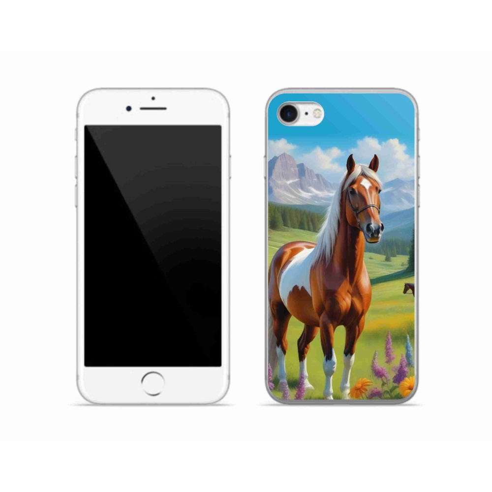 Gelový kryt mmCase na iPhone SE (2022) - kůň na louce