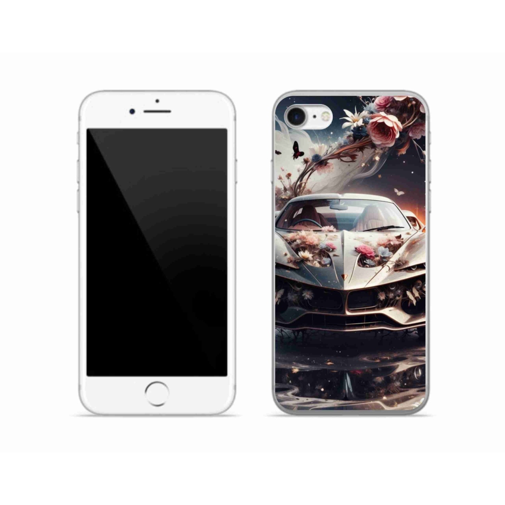 Gelový kryt mmCase na iPhone SE (2022) - květinový sportovní vůz