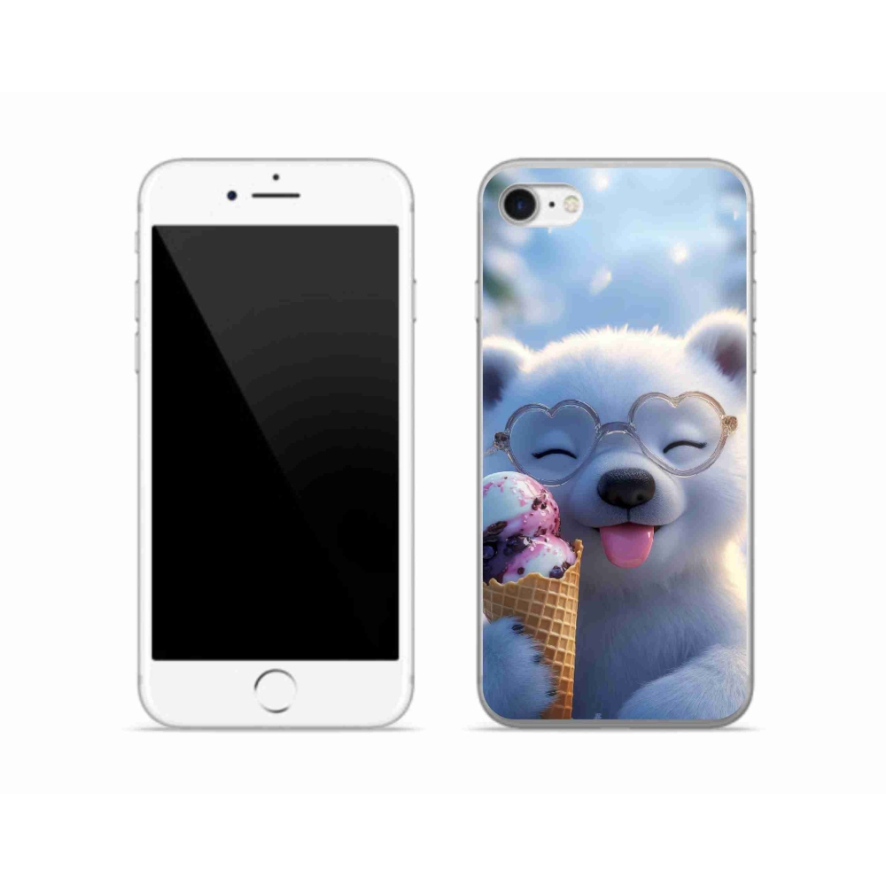 Gelový kryt mmCase na iPhone SE (2022) - medvídek se zmrzlinou