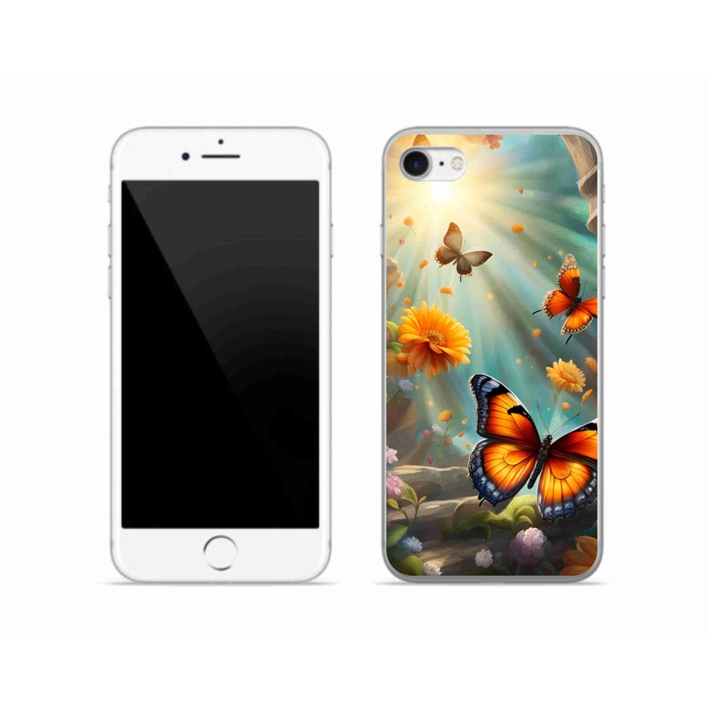 Gelový kryt mmCase na iPhone SE (2022) - motýlí zahrada 2