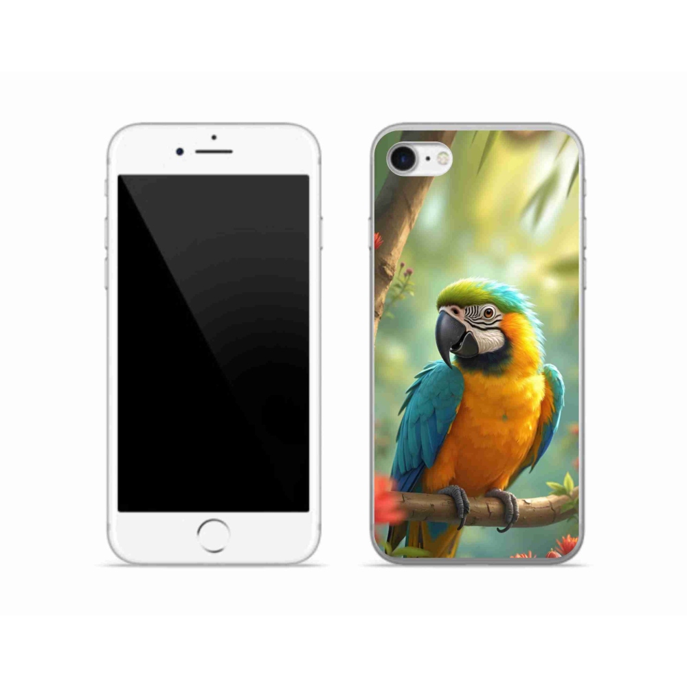 Gelový kryt mmCase na iPhone SE (2022) - papoušek ara modrožlutá