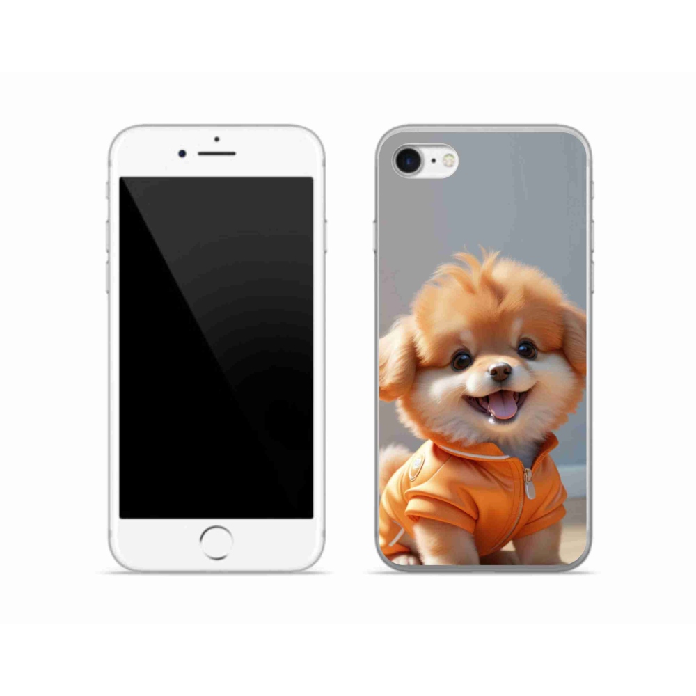 Gelový kryt mmCase na iPhone SE (2022) - roztomilý pomeranian v mikině