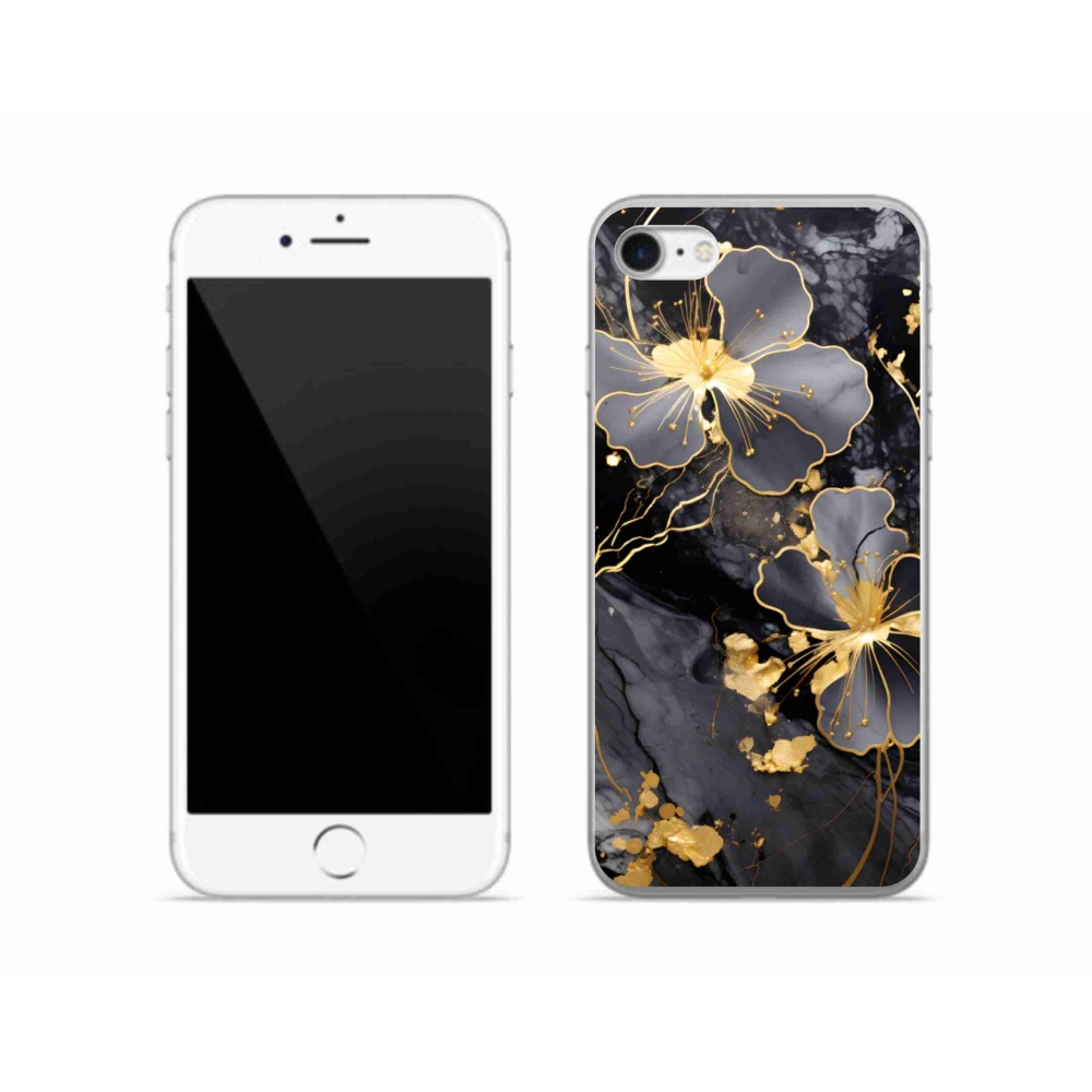 Gelový kryt mmCase na iPhone SE (2022) - zlaté květy