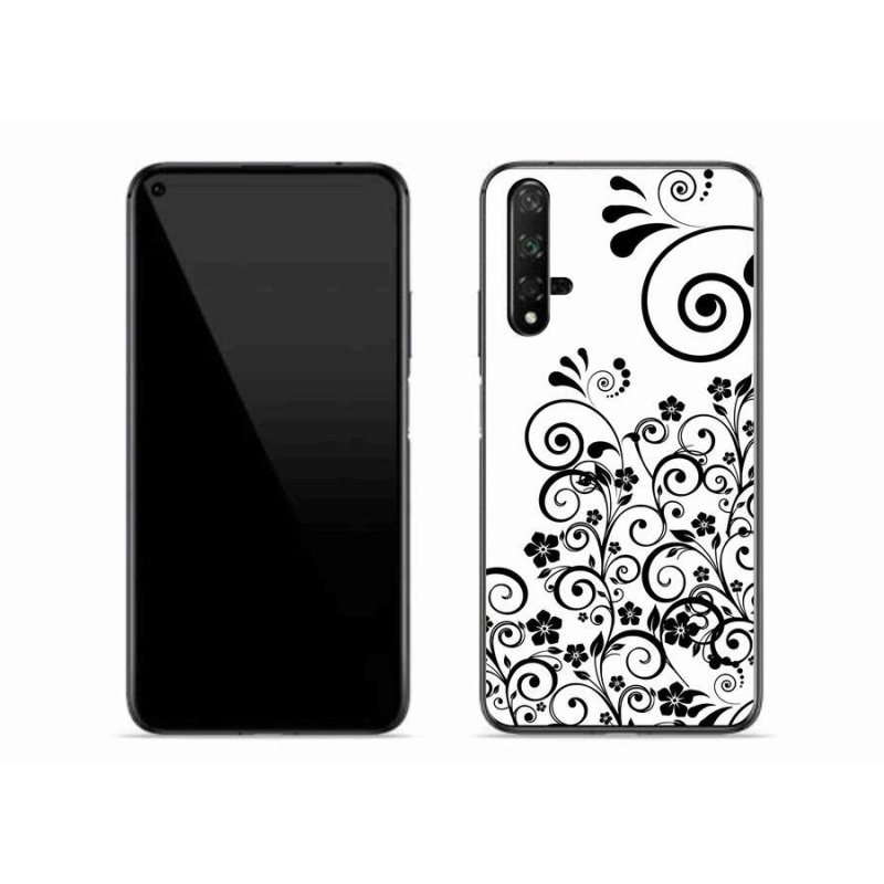 Gelový kryt mmCase na mobil Honor 20 - černobílé květinové vzory
