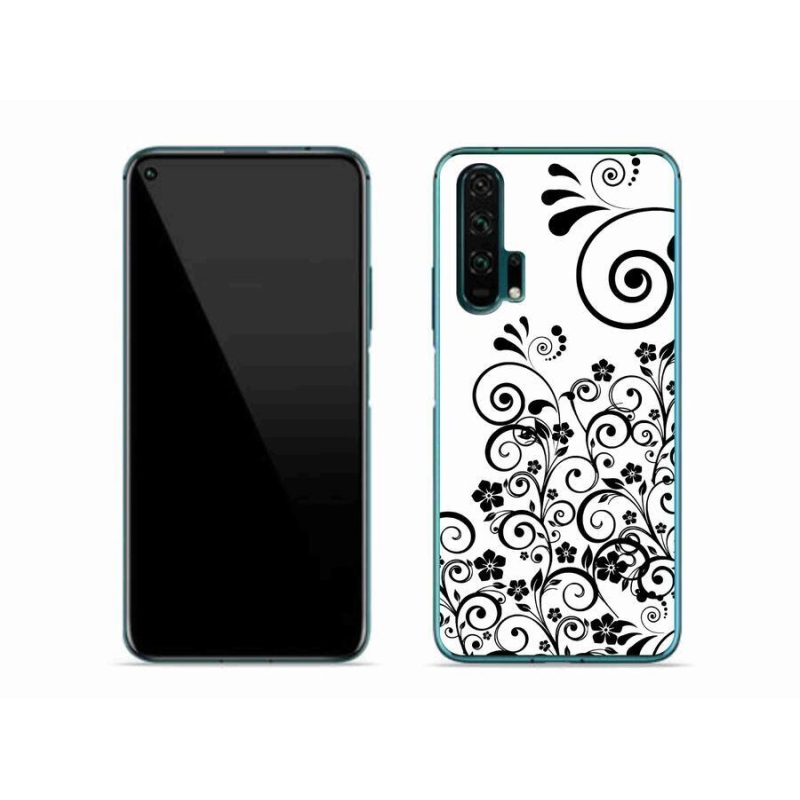 Gelový kryt mmCase na mobil Honor 20 Pro - černobílé květinové vzory