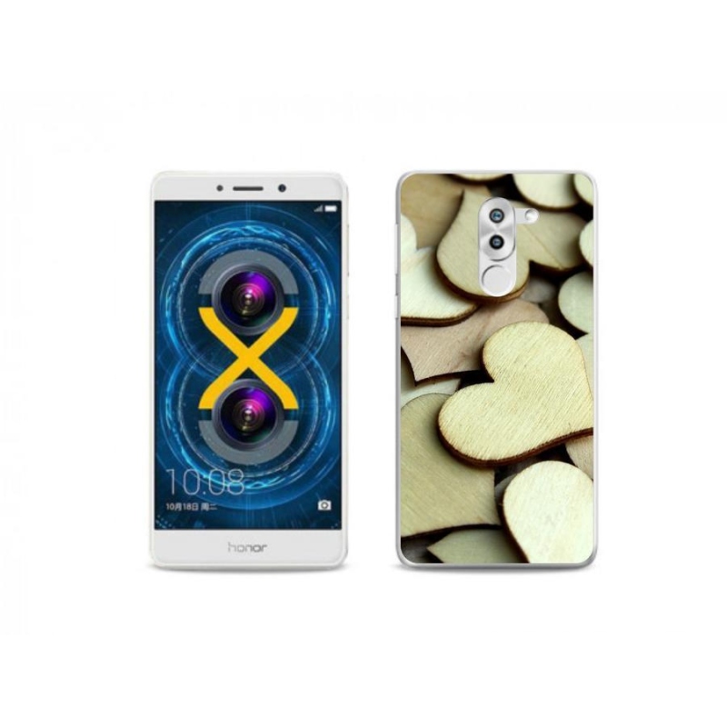 Gelový kryt mmCase na mobil Honor 6X - dřevěná srdíčka