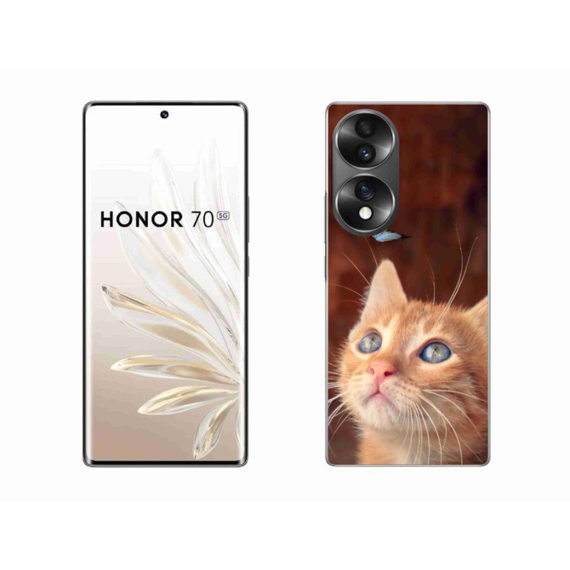 Gelový kryt mmCase na mobil Honor 70 - motýl a kotě