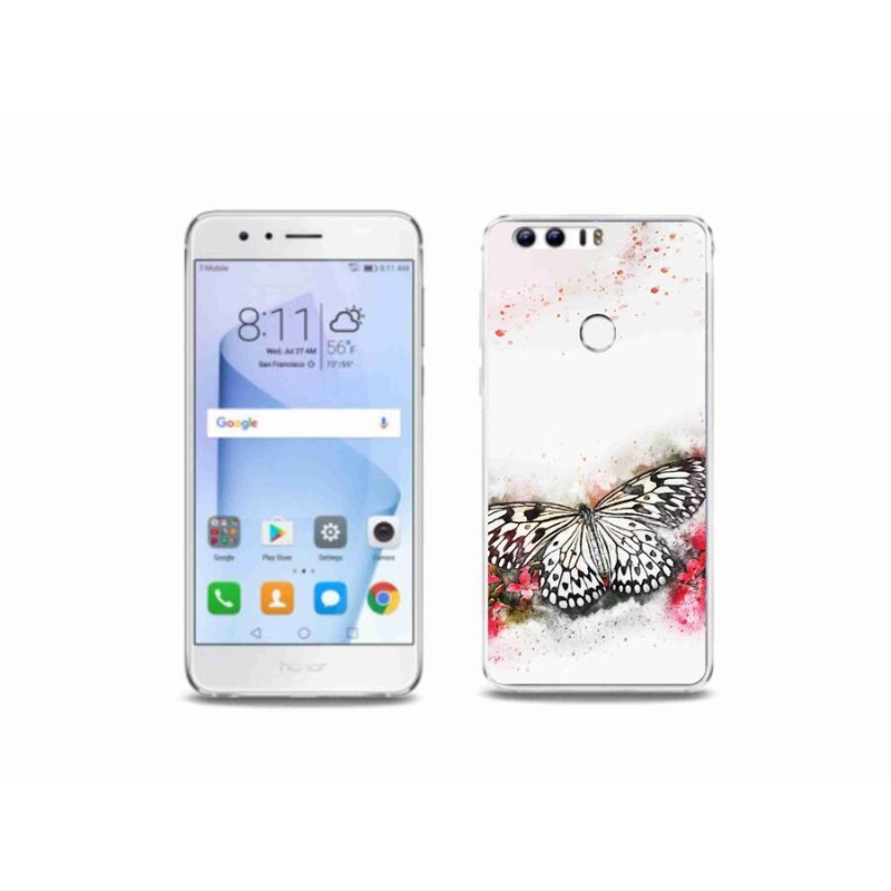 Gelový kryt mmCase na mobil Honor 8 - černobílý motýl