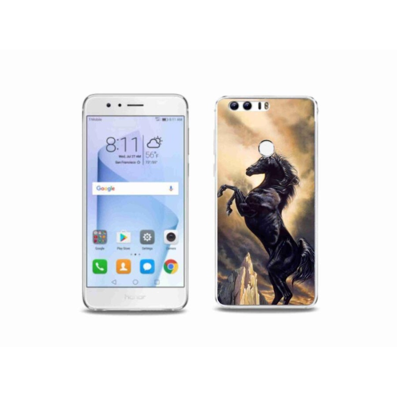 Gelový kryt mmCase na mobil Honor 8 - černý kreslený kůň