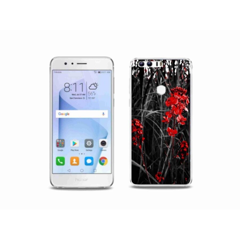 Gelový kryt mmCase na mobil Honor 8 - červená rostlina