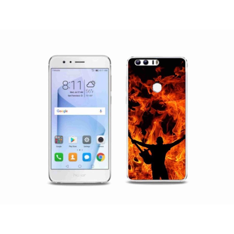 Gelový kryt mmCase na mobil Honor 8 - muzikant a oheň