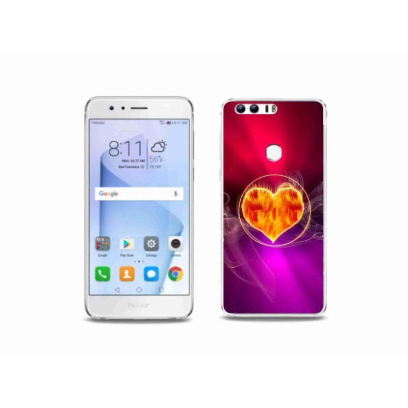 Gelový kryt mmCase na mobil Honor 8 - ohnivé srdce