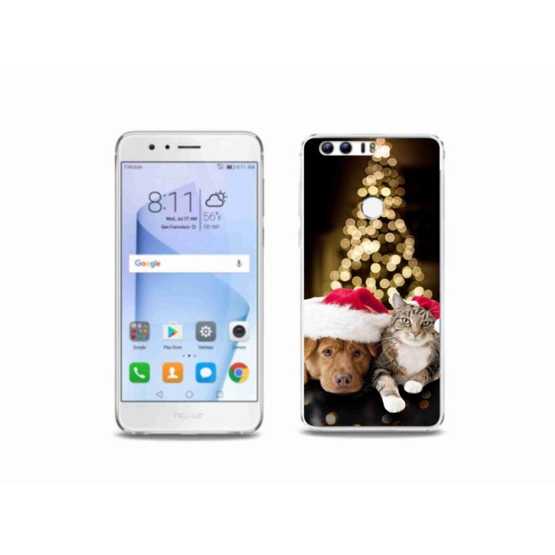 Gelový kryt mmCase na mobil Honor 8 - vánoční pes a kočka