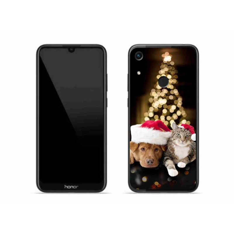 Gelový kryt mmCase na mobil Honor 8A - vánoční pes a kočka