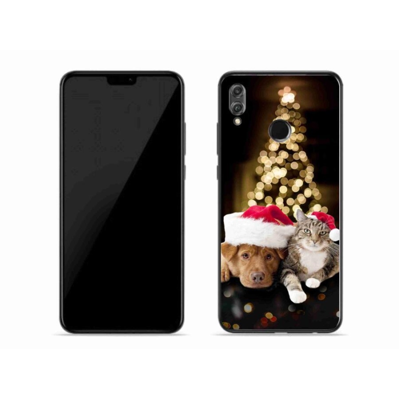 Gelový kryt mmCase na mobil Honor 8X - vánoční pes a kočka