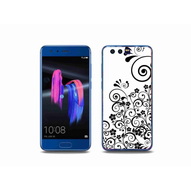 Gelový kryt mmCase na mobil Honor 9 - černobílé květinové vzory