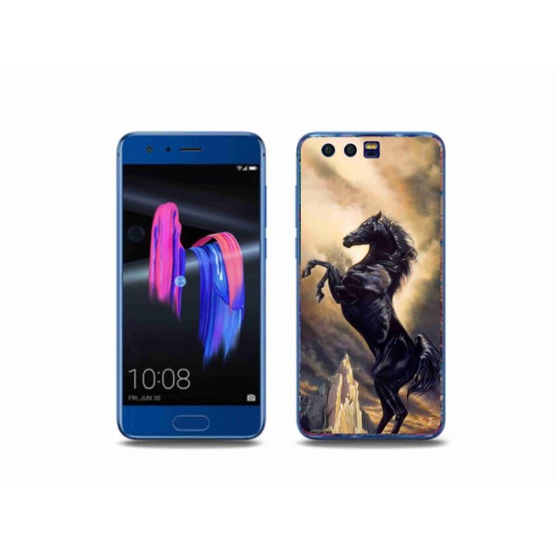 Gelový kryt mmCase na mobil Honor 9 - černý kreslený kůň