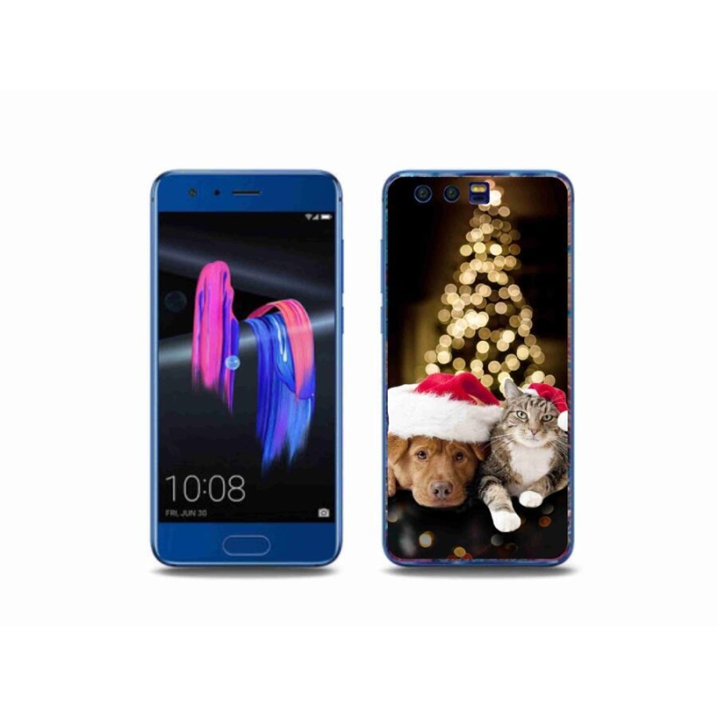 Gelový kryt mmCase na mobil Honor 9 - vánoční pes a kočka