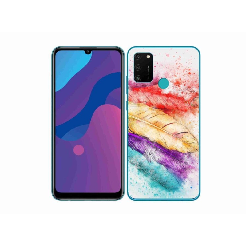 Gelový kryt mmCase na mobil Honor 9A - barevné peří