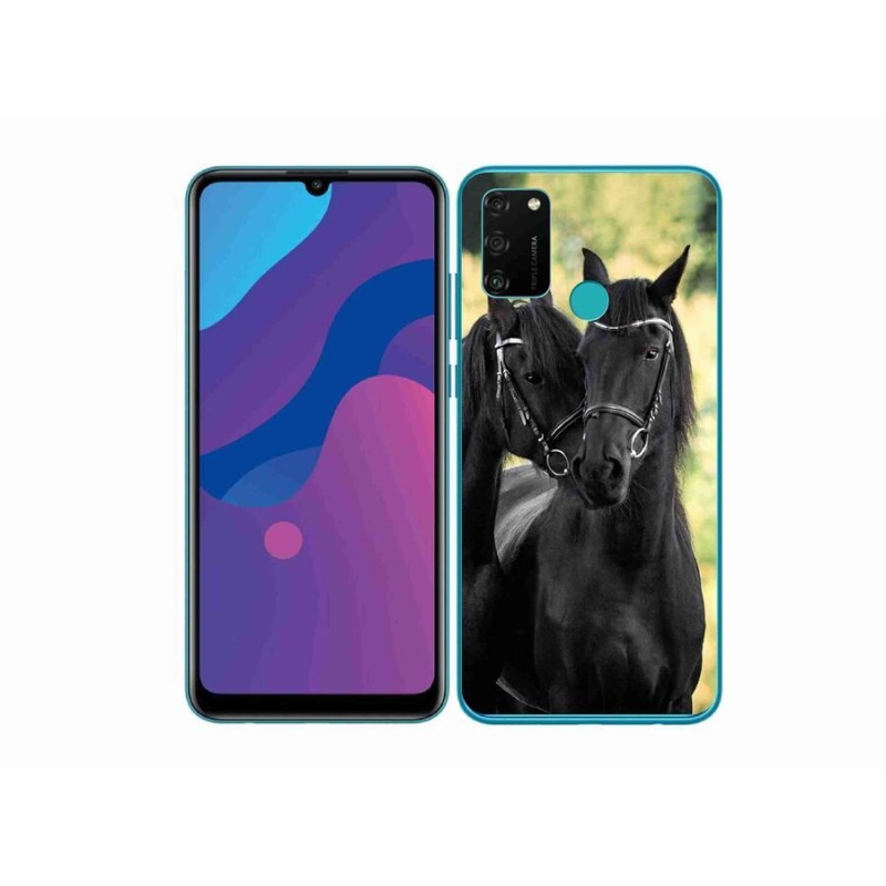 Gelový kryt mmCase na mobil Honor 9A - dva černí koně