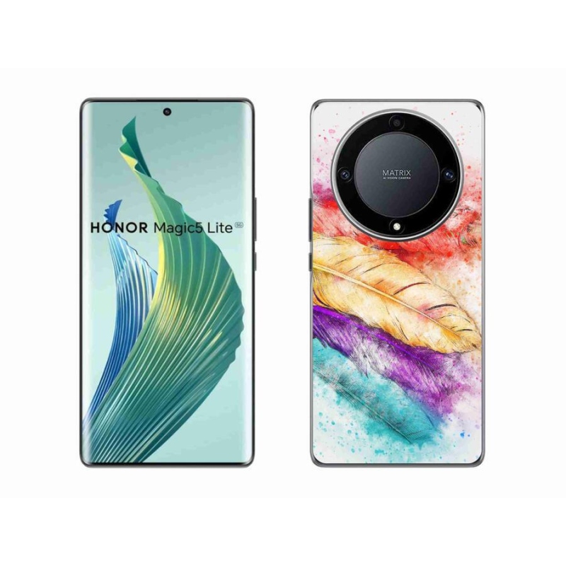 Gelový kryt mmCase na mobil Honor Magic 5 Lite 5G - barevné peří
