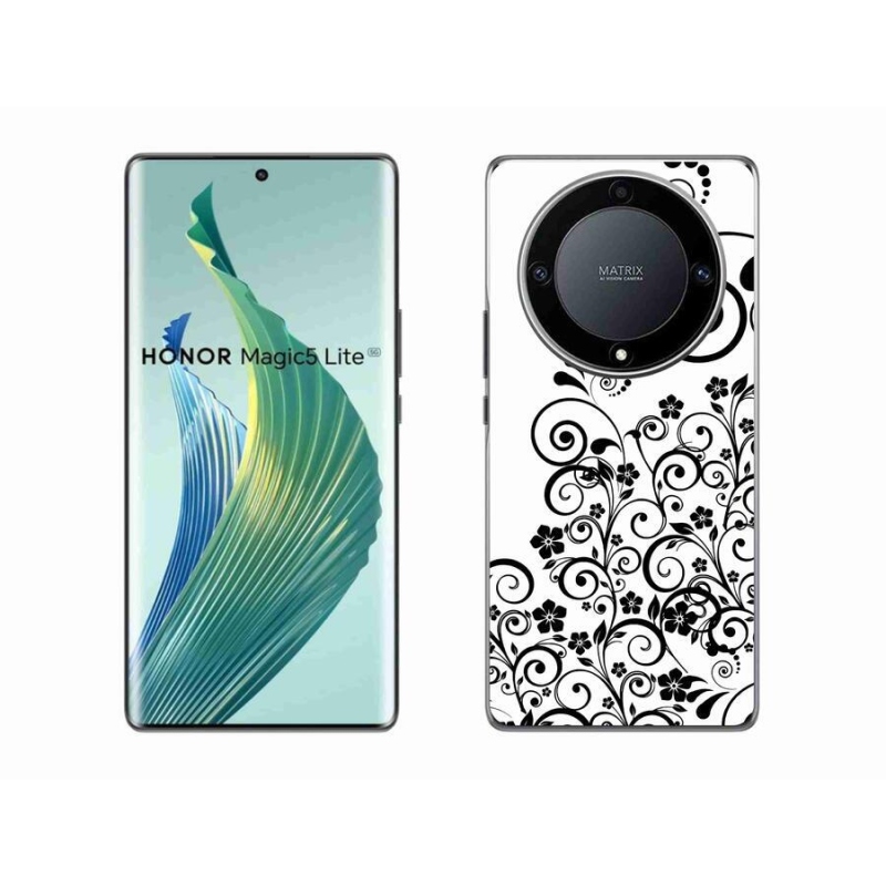 Gelový kryt mmCase na mobil Honor Magic 5 Lite 5G - černobílé květinové vzory