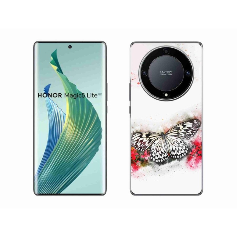 Gelový kryt mmCase na mobil Honor Magic 5 Lite 5G - černobílý motýl