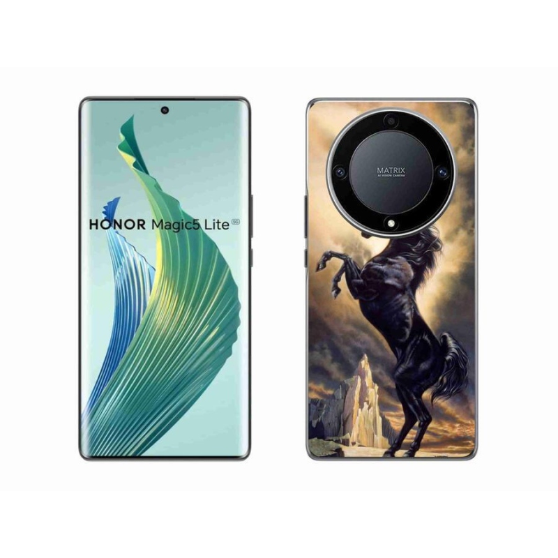 Gelový kryt mmCase na mobil Honor Magic 5 Lite 5G - černý kreslený kůň