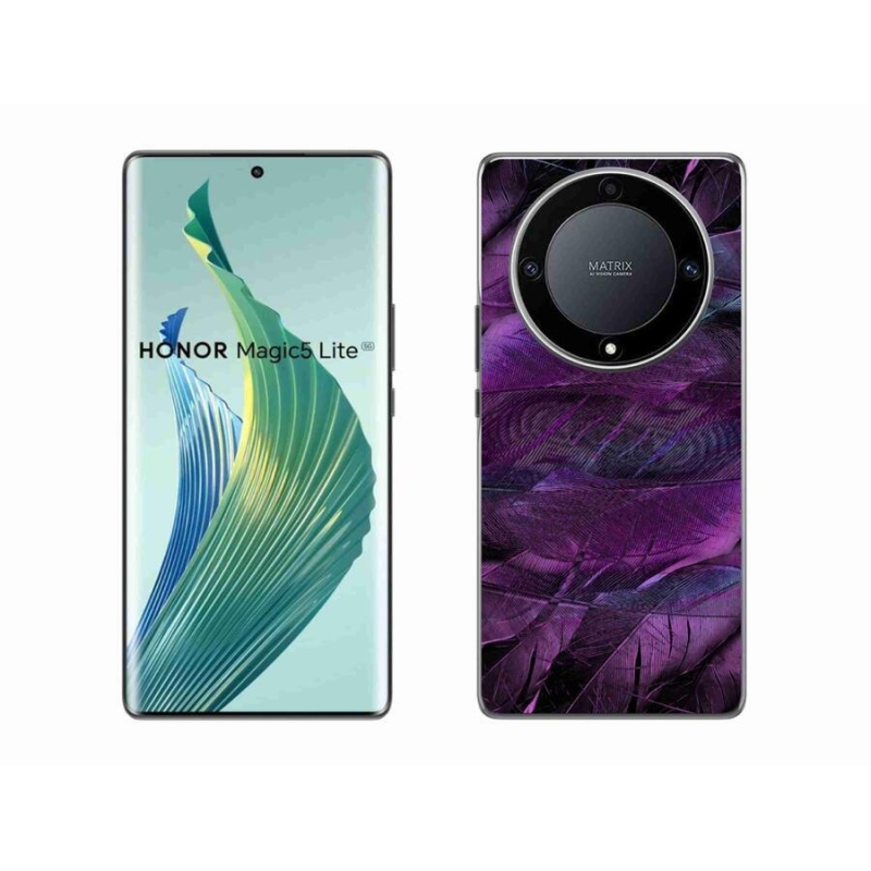 Gelový kryt mmCase na mobil Honor Magic 5 Lite 5G - fialová pírka