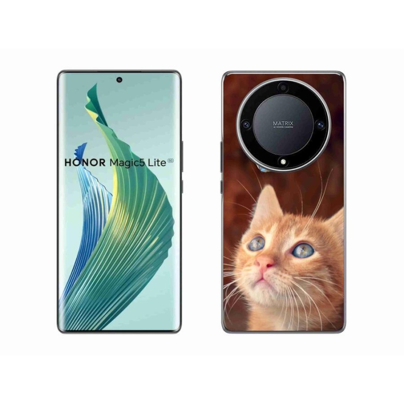 Gelový kryt mmCase na mobil Honor Magic 5 Lite 5G - motýl a kotě