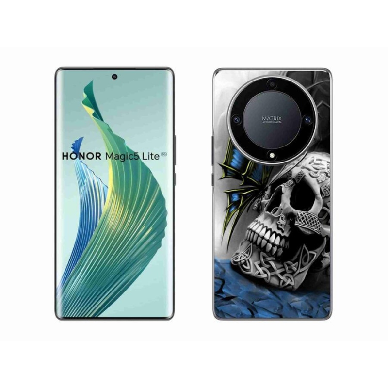 Gelový kryt mmCase na mobil Honor Magic 5 Lite 5G - motýl a lebka