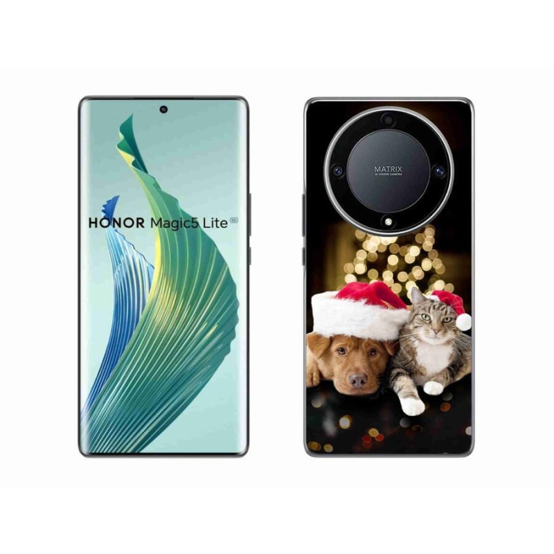 Gelový kryt mmCase na mobil Honor Magic 5 Lite 5G - vánoční pes a kočka