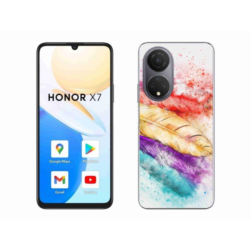 Gelový kryt mmCase na mobil Honor X7 - barevné peří