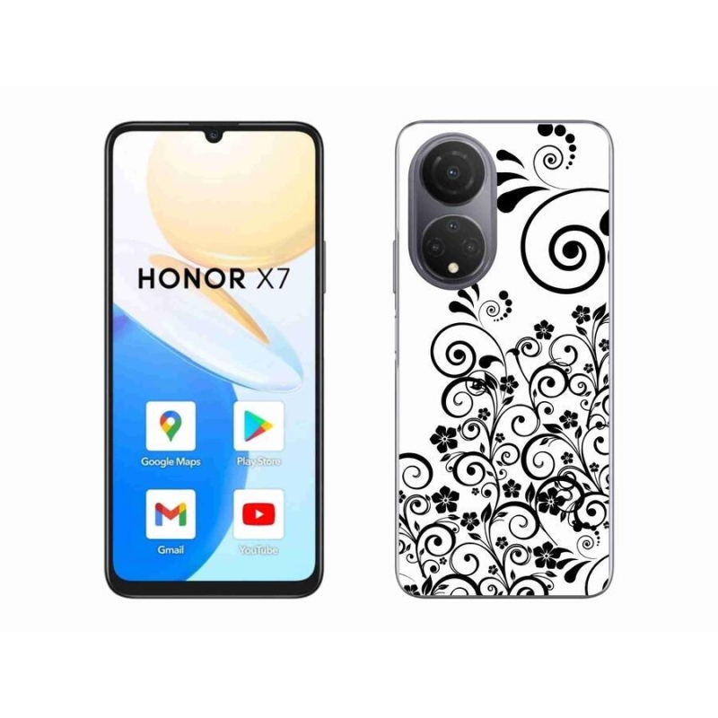 Gelový kryt mmCase na mobil Honor X7 - černobílé květinové vzory