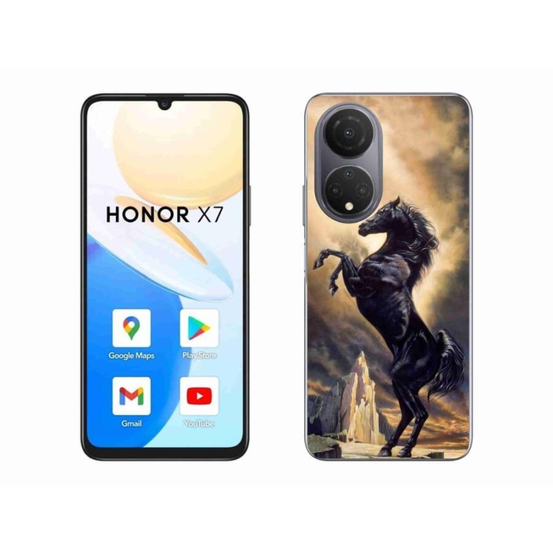 Gelový kryt mmCase na mobil Honor X7 - černý kreslený kůň