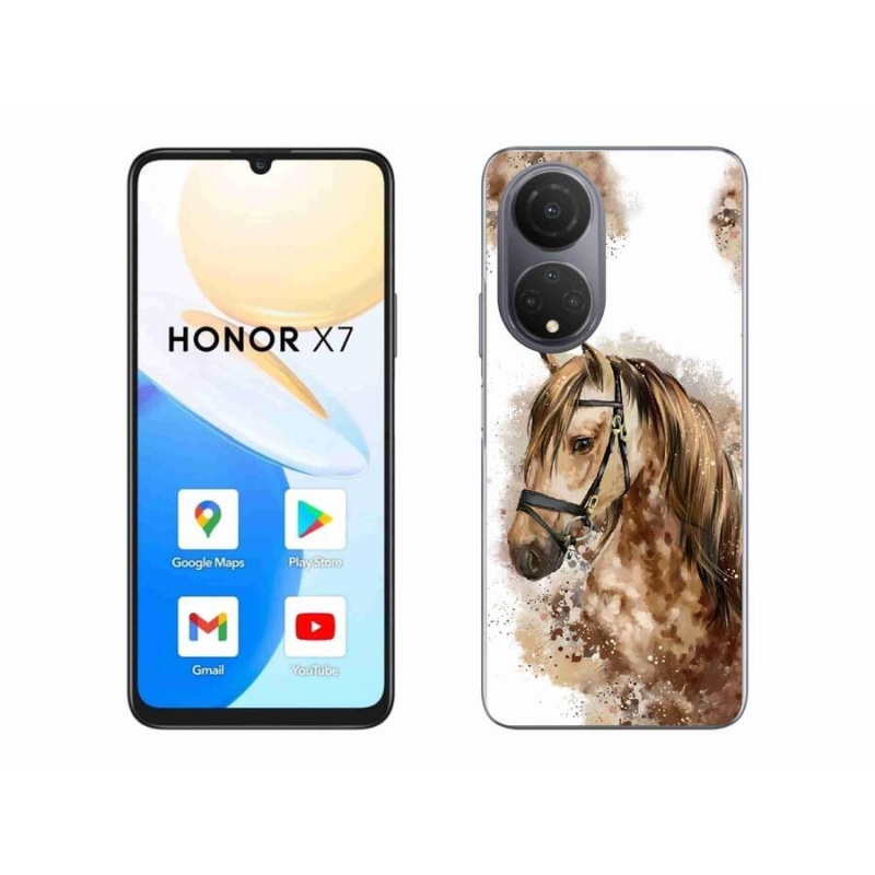 Gelový kryt mmCase na mobil Honor X7 - hnědý kreslený kůň