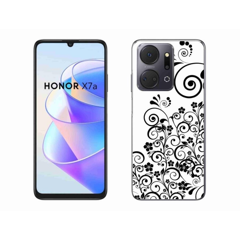 Gelový kryt mmCase na mobil Honor X7a - černobílé květinové vzory