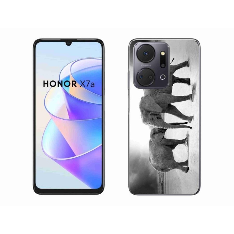 Gelový kryt mmCase na mobil Honor X7a - černobílí sloni