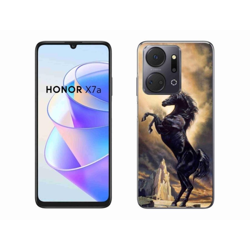 Gelový kryt mmCase na mobil Honor X7a - černý kreslený kůň