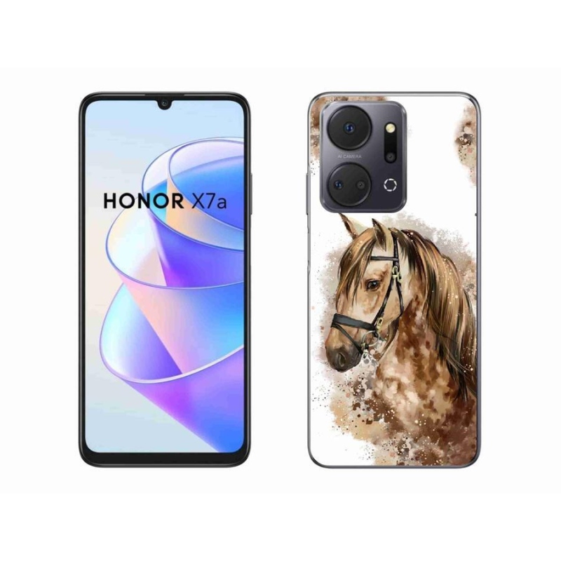 Gelový kryt mmCase na mobil Honor X7a - hnědý kreslený kůň