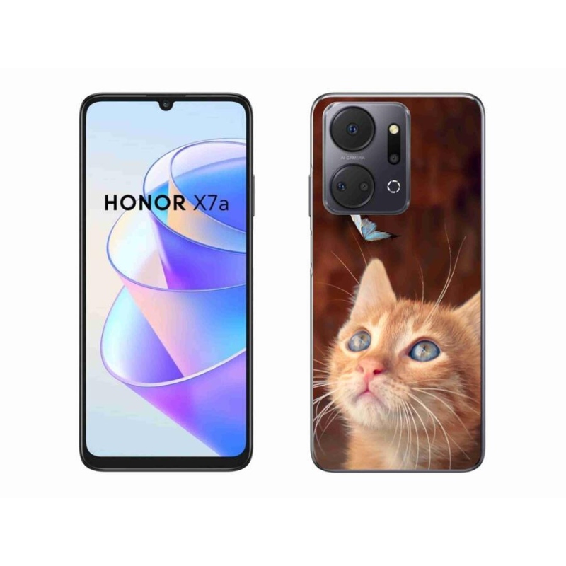 Gelový kryt mmCase na mobil Honor X7a - motýl a kotě