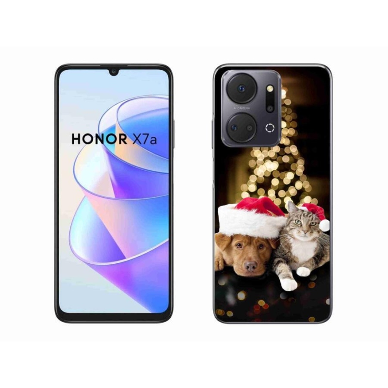 Gelový kryt mmCase na mobil Honor X7a - vánoční pes a kočka