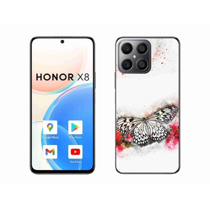 Gelový kryt mmCase na mobil Honor X8 4G - černobílý motýl