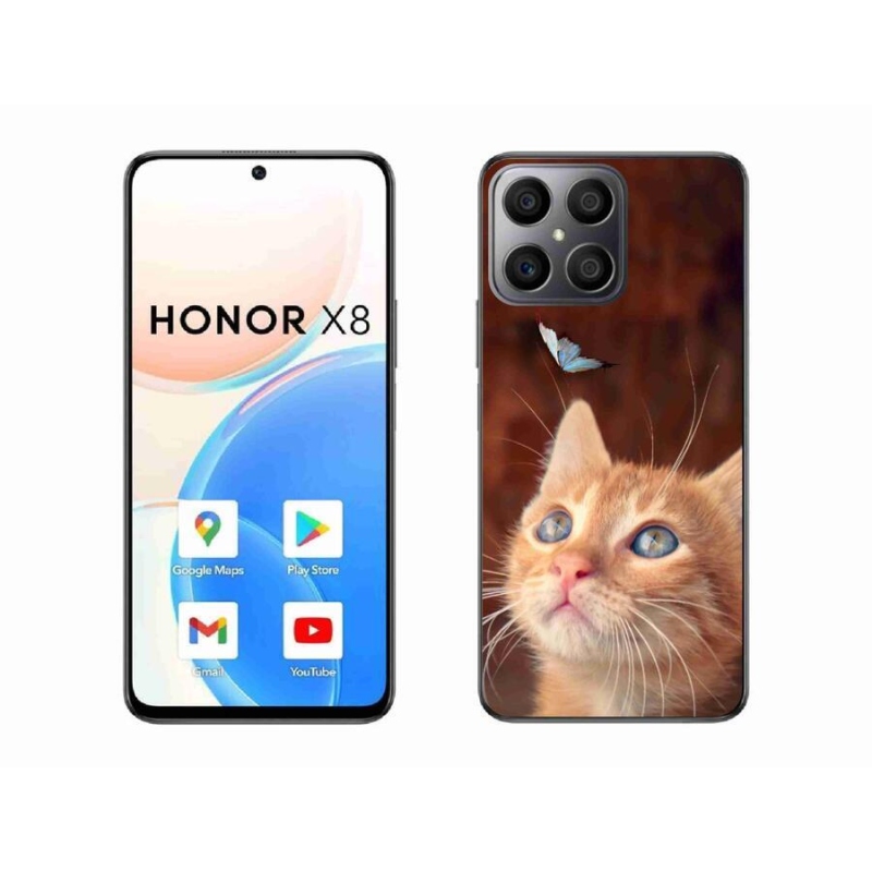 Gelový kryt mmCase na mobil Honor X8 4G - motýl a kotě