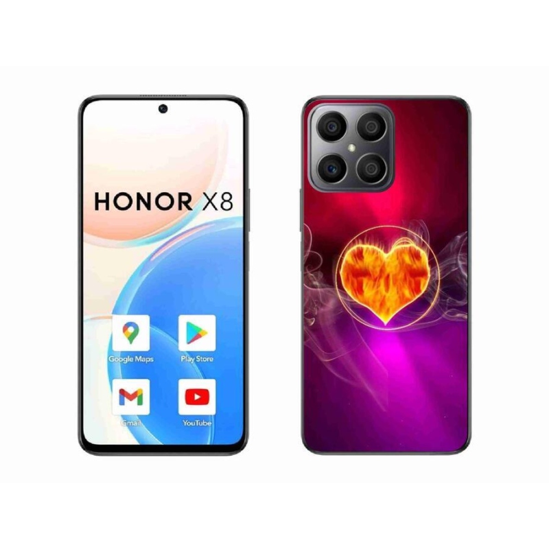 Gelový kryt mmCase na mobil Honor X8 4G - ohnivé srdce