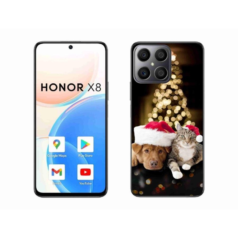 Gelový kryt mmCase na mobil Honor X8 4G - vánoční pes a kočka