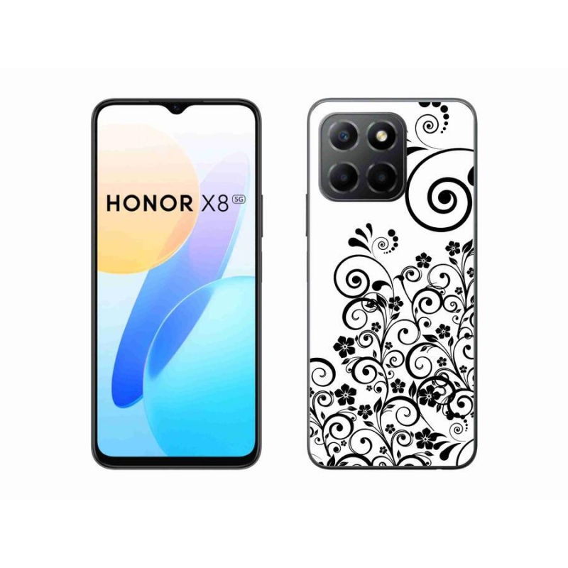 Gelový kryt mmCase na mobil Honor X8 5G/Honor 70 Lite 5G - černobílé květinové vzory