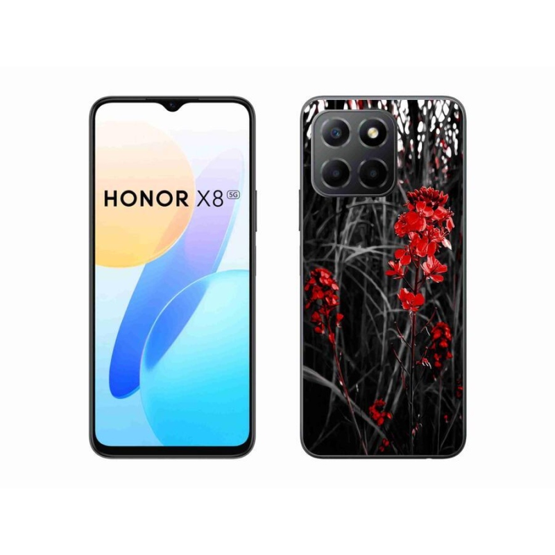 Gelový kryt mmCase na mobil Honor X8 5G/Honor 70 Lite 5G - červená rostlina