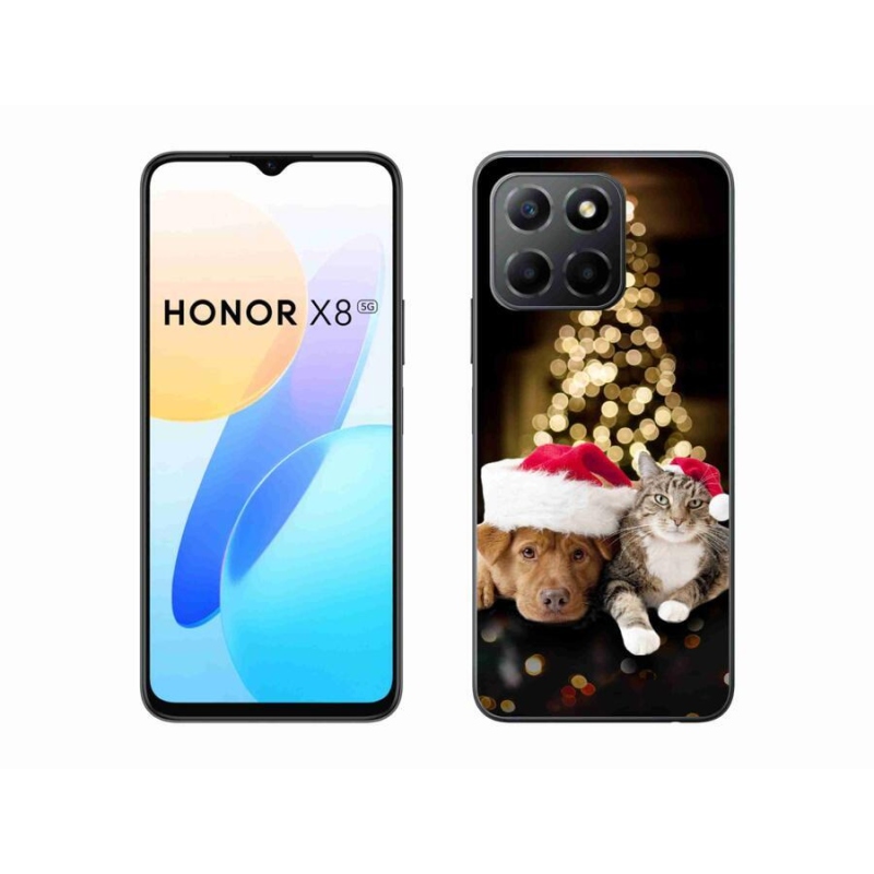 Gelový kryt mmCase na mobil Honor X8 5G/Honor 70 Lite 5G - vánoční pes a kočka
