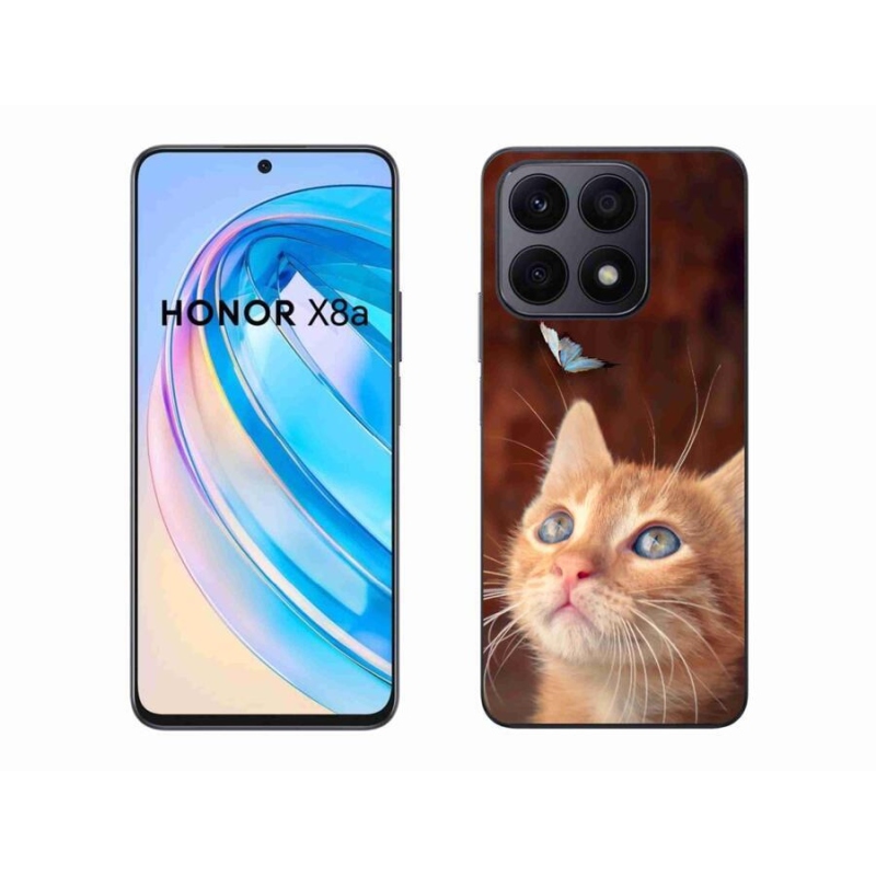 Gelový kryt mmCase na mobil Honor X8a - motýl a kotě